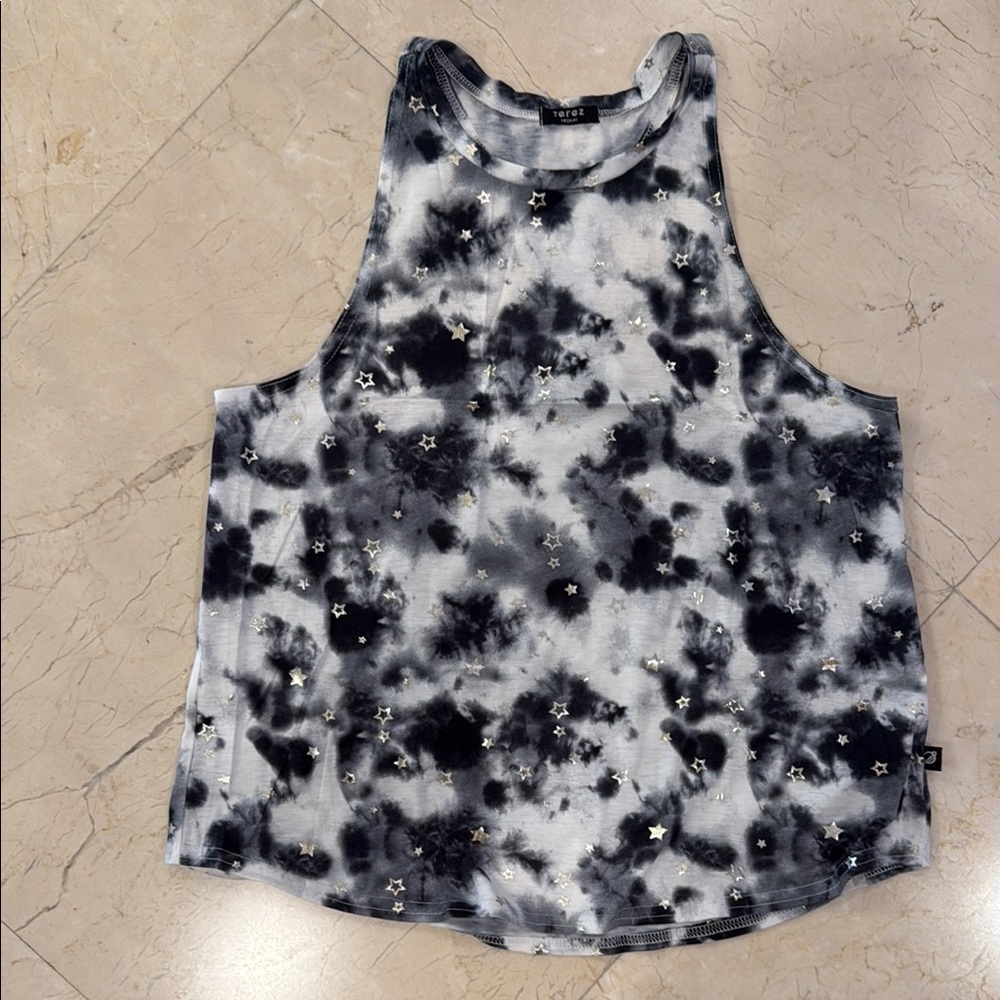 Terez Black and White Starry Tie-Dye Tank Top